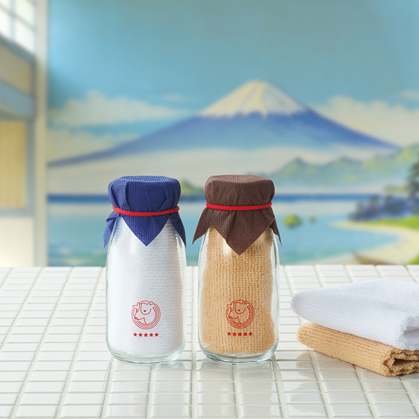 牛乳瓶入りハンカチタオル