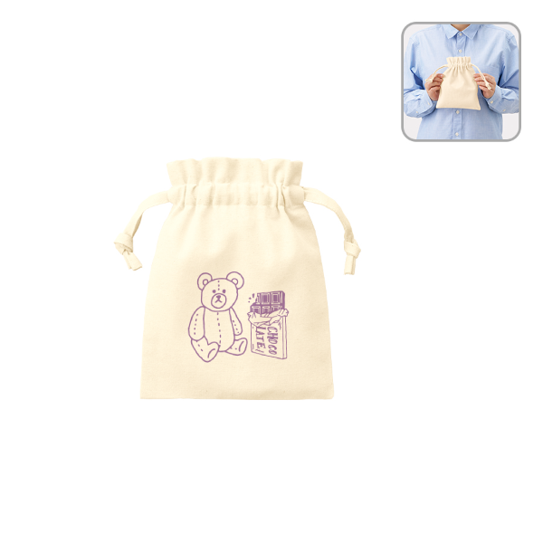 オリジナル　厚手コットンフリル巾着(S)　ナチュラル